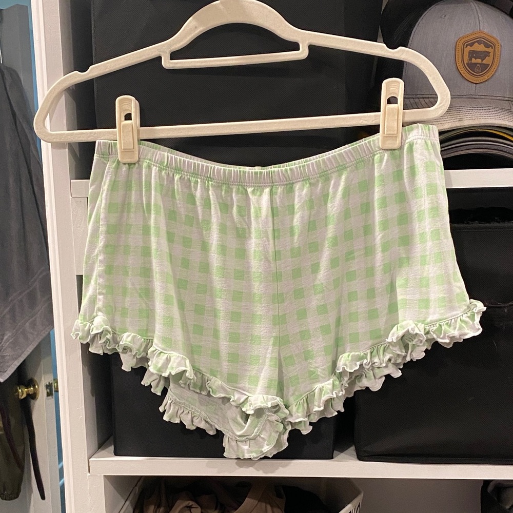 Xhilaration Light Green Gingham Ruffle Shorts